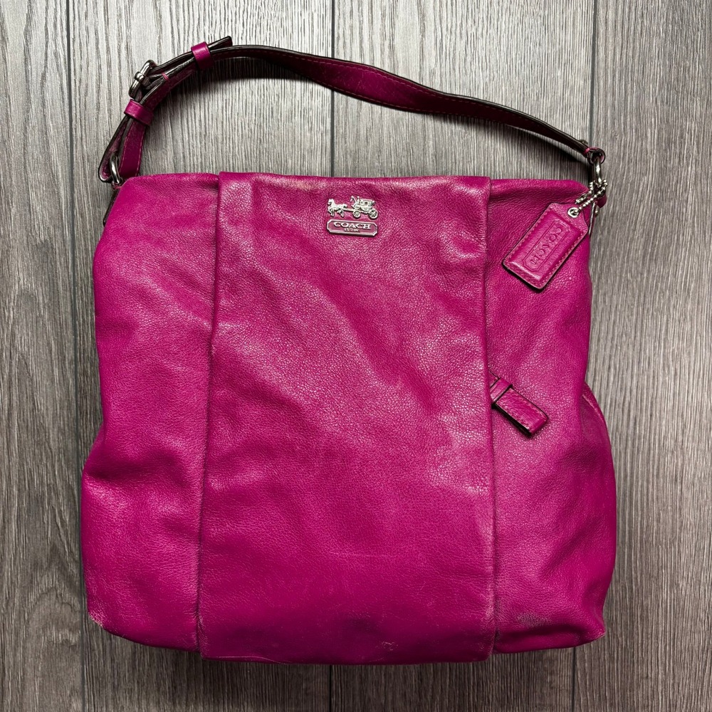 Coach Madison Maggie Magenta Pink Leather Shoulder Bag 21224 Silver Hardware